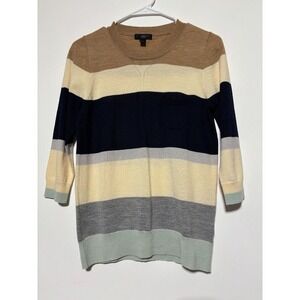 J. Crew Women Size S Pullover Sweater Multicolor 3/4 Sleeve Striped Crew Neck
